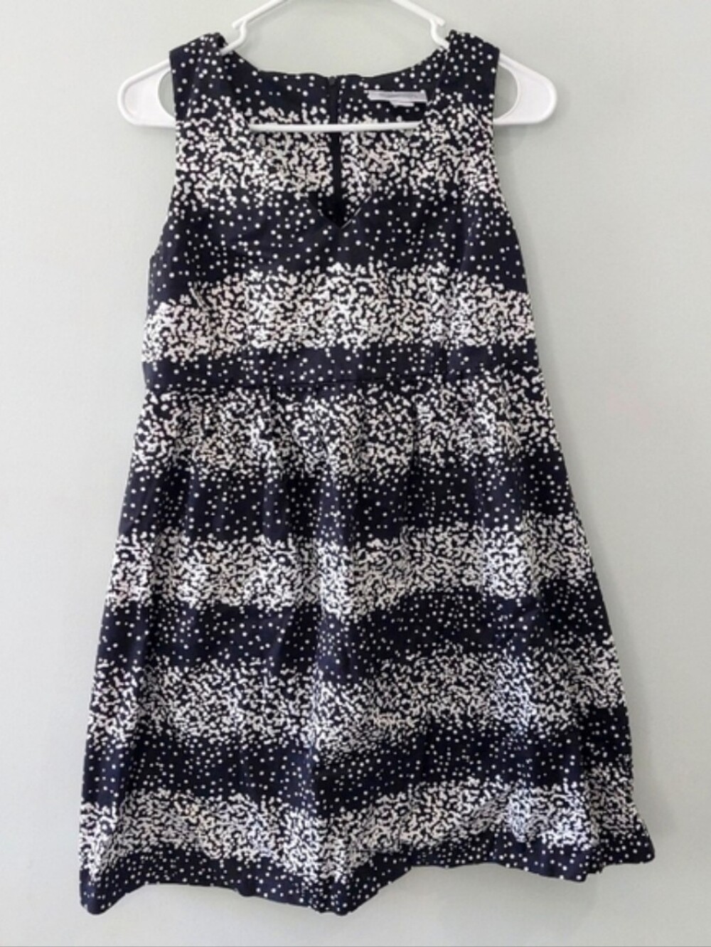 Motherhood Maternity Dress Medium Black with White Dots V-neck Above Knee